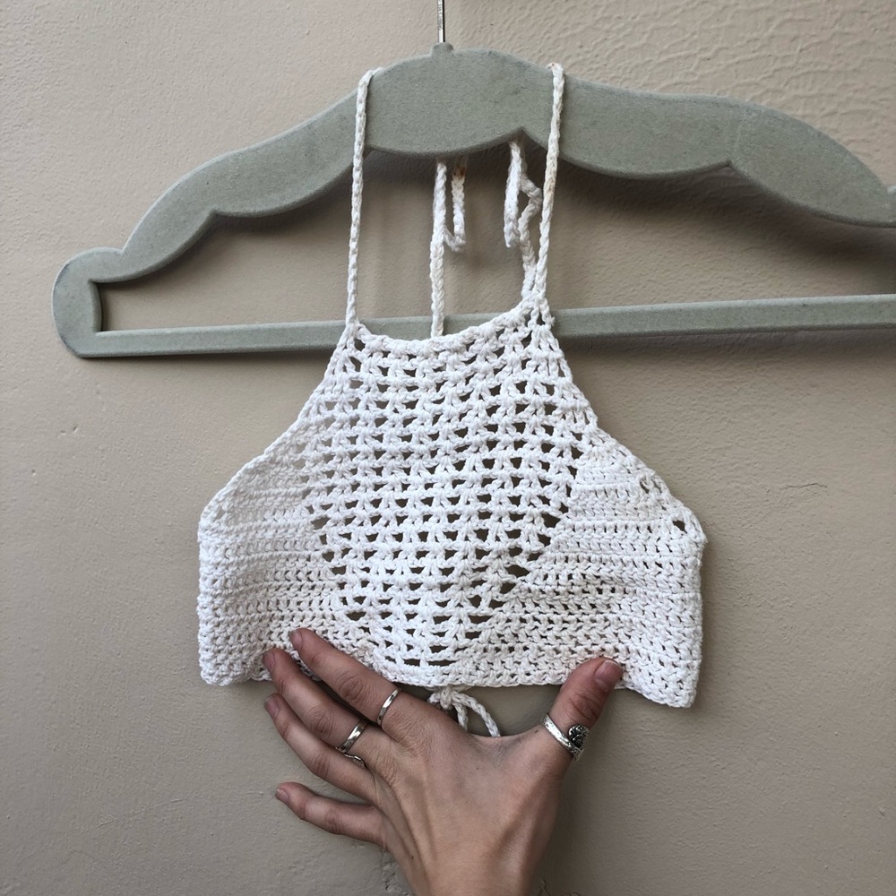 White crochet halter bralette